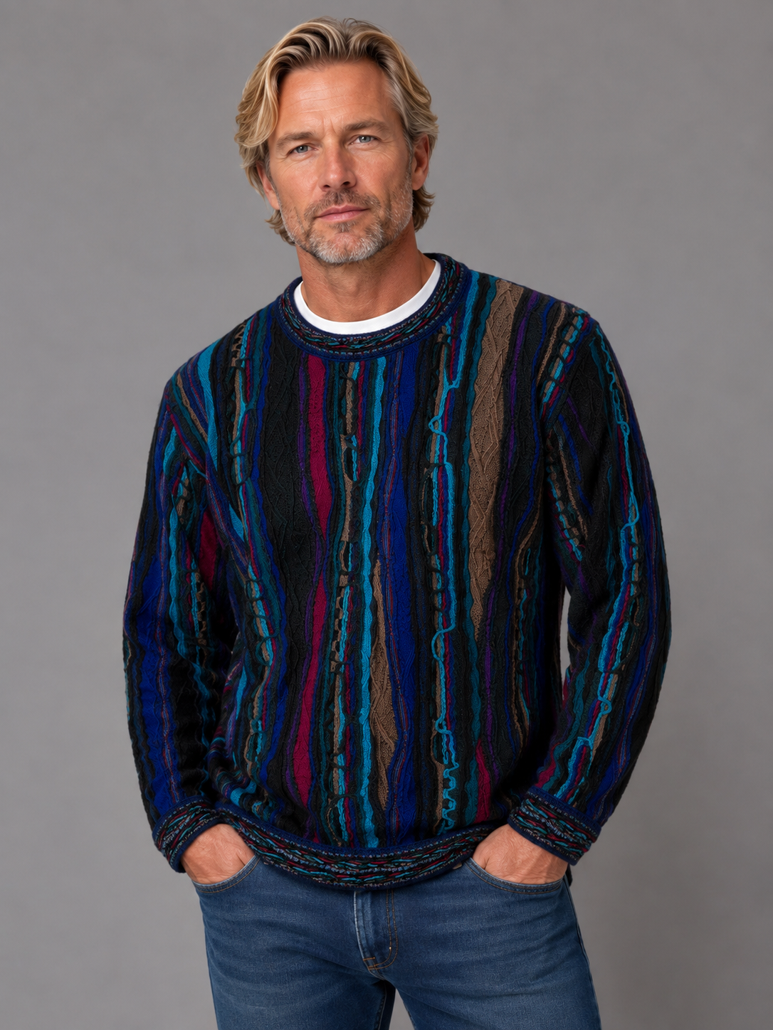 Men’s Colourful Merino Wool Knit Sweater Warm Winter Jumper – Geccu Ocean Earth