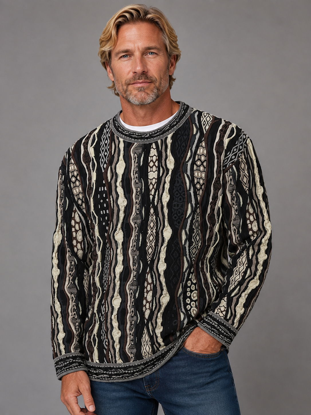 Men’s Colourful Merino Wool Knit Sweater Jumper – Geccu Force Earth