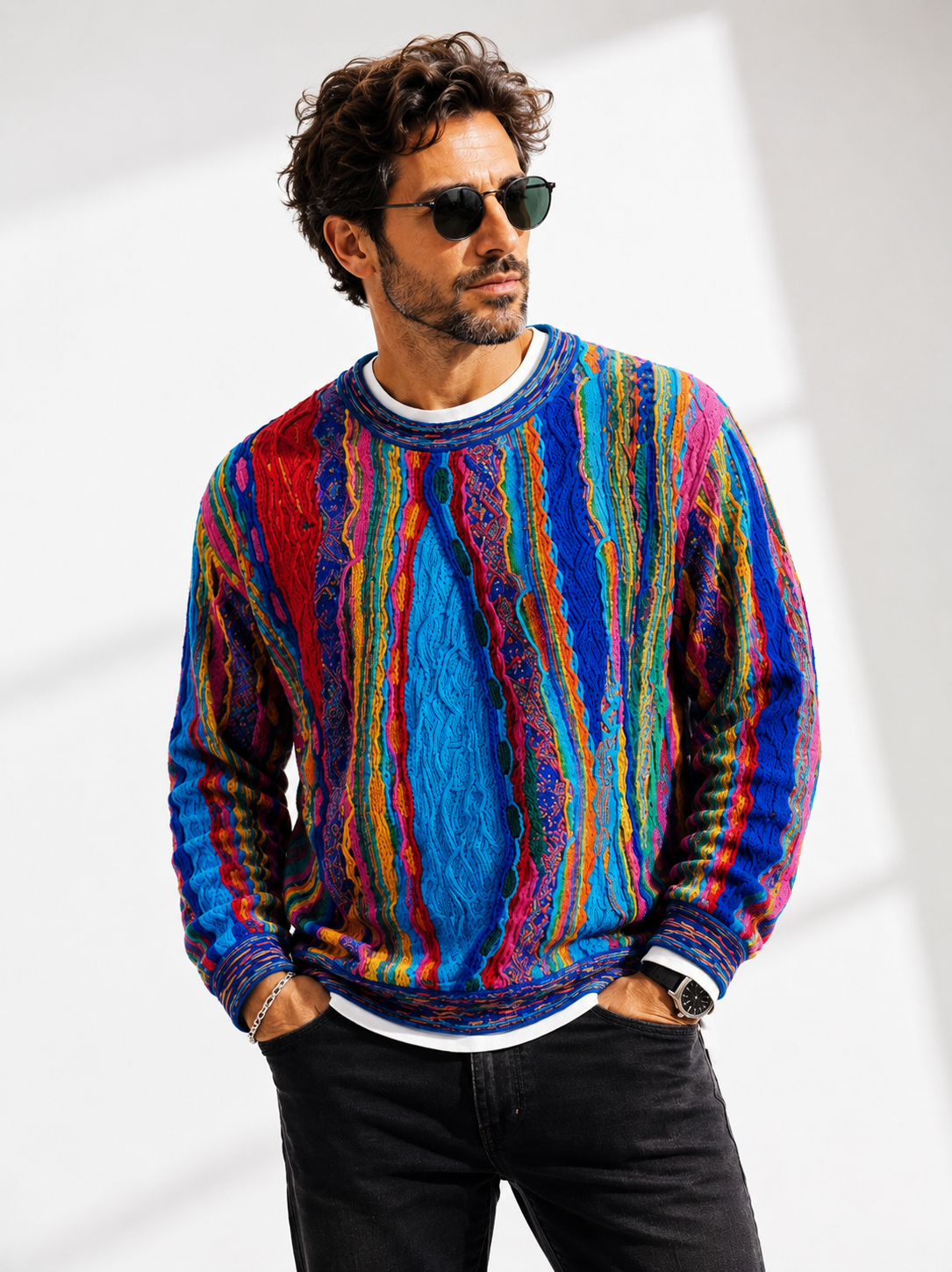 Men’s Colourful Merino Wool Knit Sweater Jumper – Geccu Crown