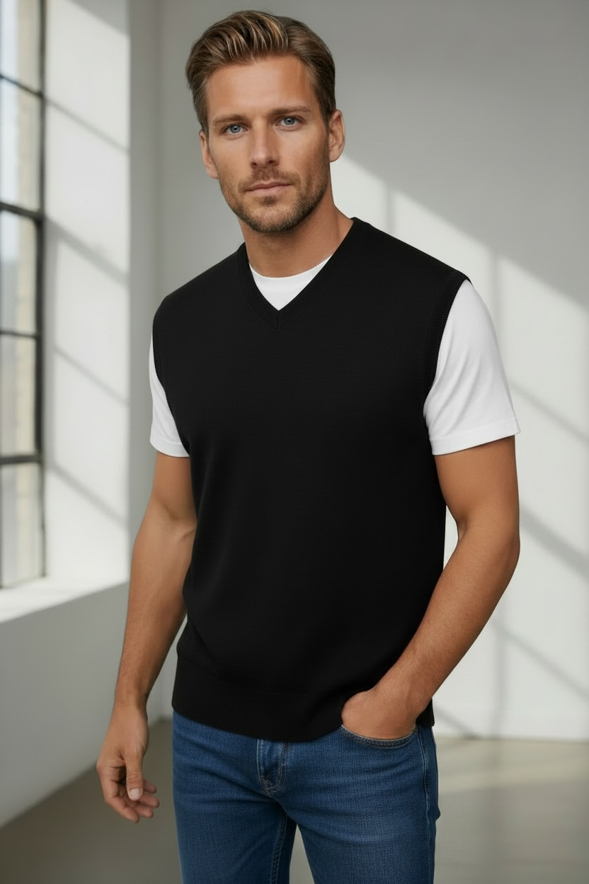 Ansett Black Merino Wool Fine Weight Vest