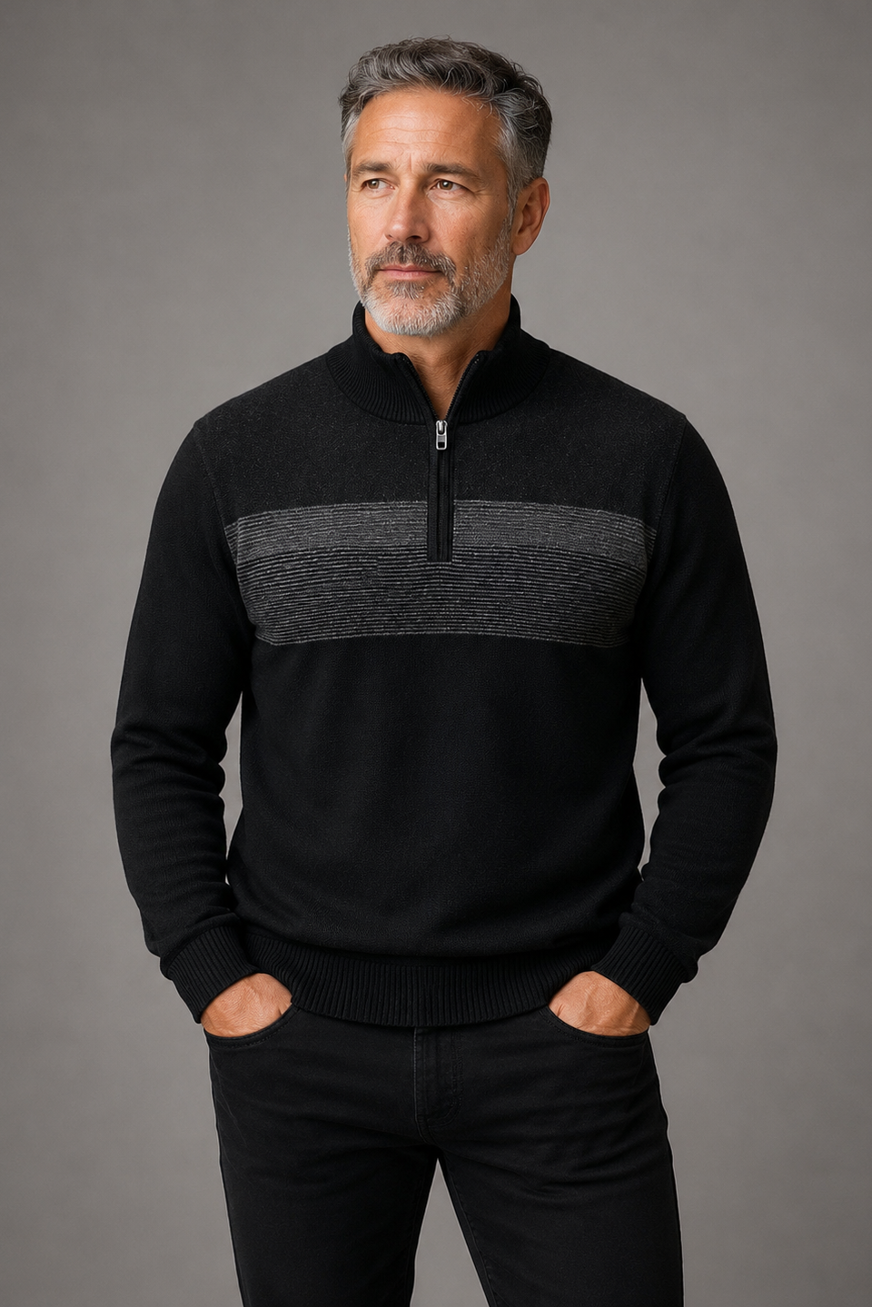Pure Wool Half Zip Jumper 8105 Black