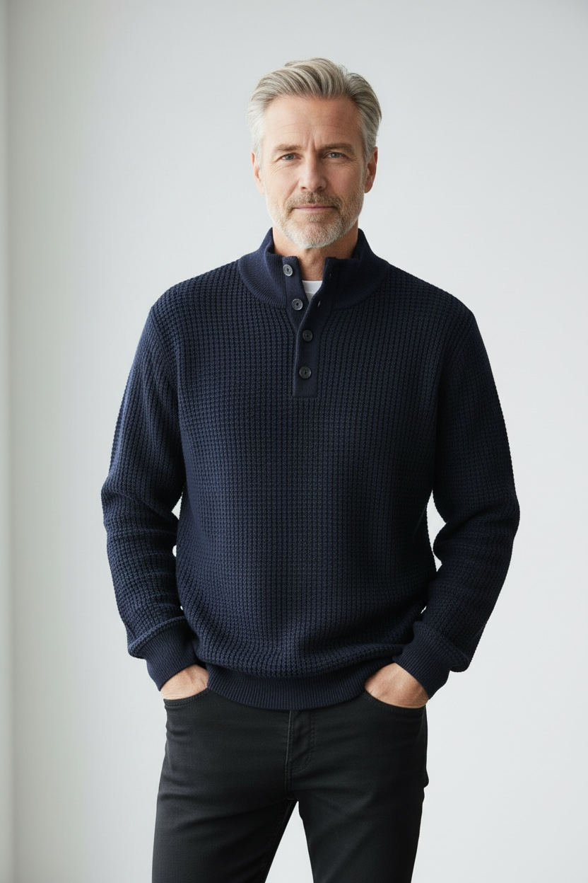 Men's Ansett Pure Wool Chunky Knit Jumper - Navy Blue