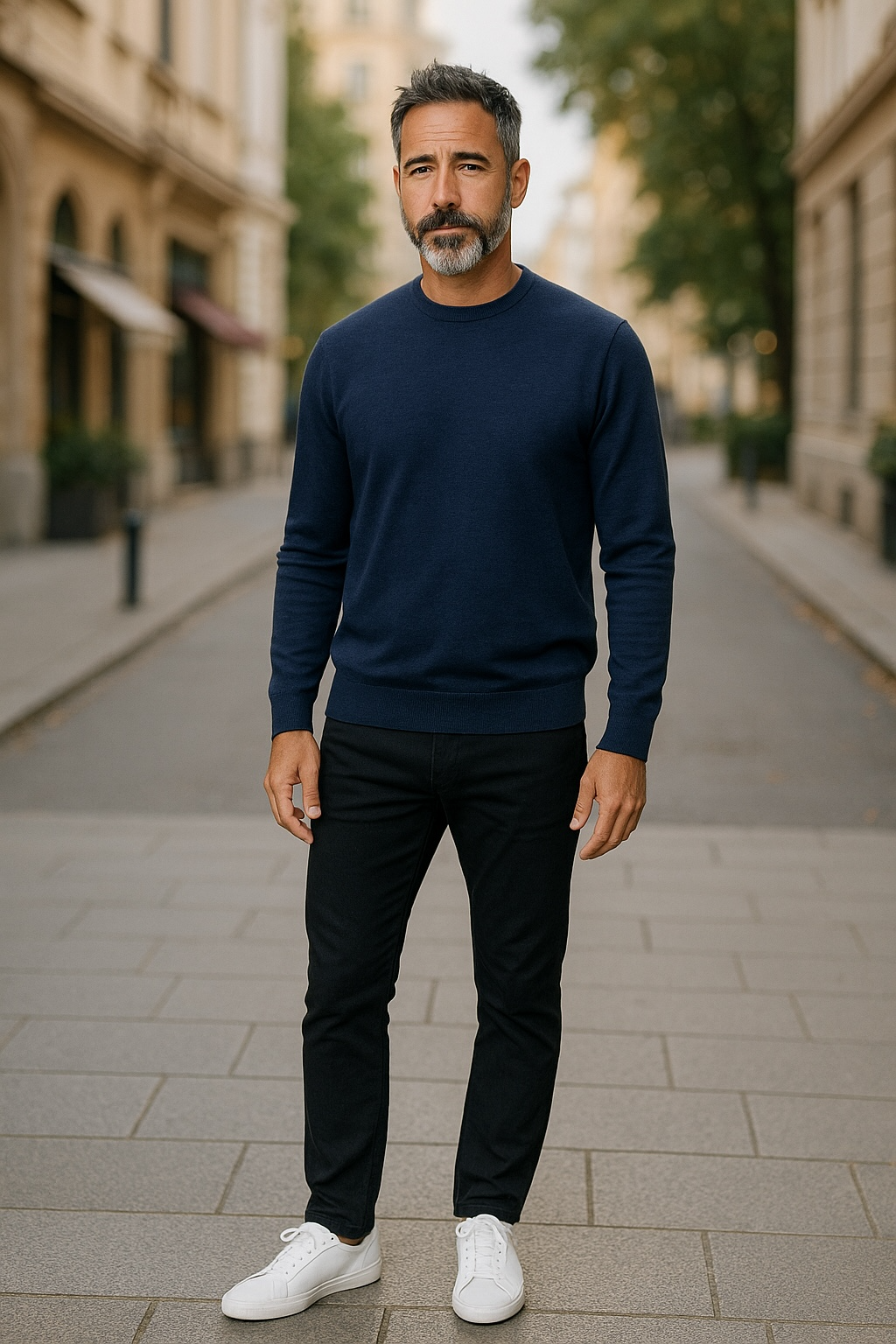 Denim Blue Fine Weight Merino Wool Crew Neck