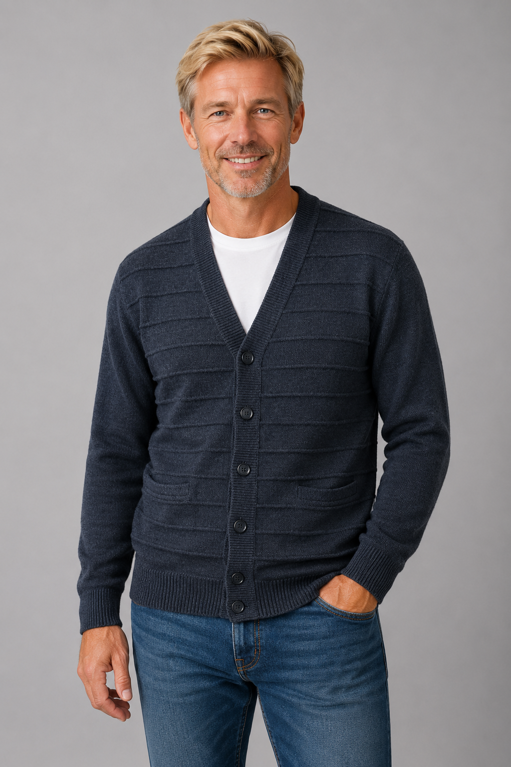 Pure Wool Ansett Patterned V Neck Cardigan 8054 Slate