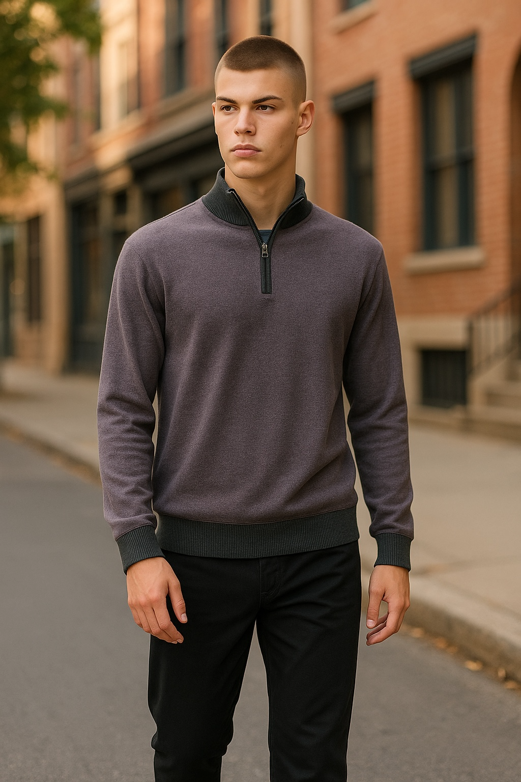 Ansett Graphite Two Tone Half Zip Cashmere Merino Wool Jumper