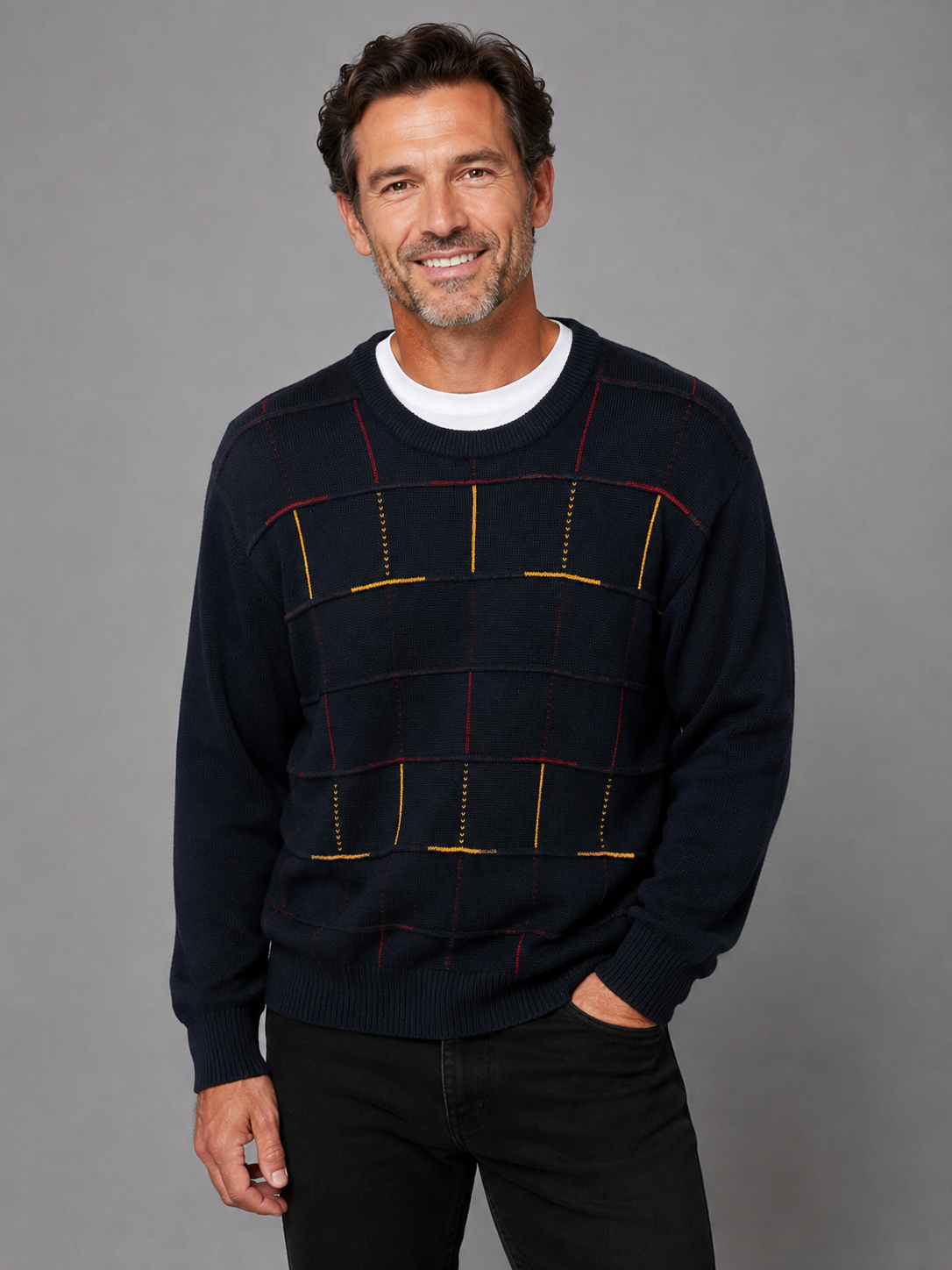 Mens Crew Neck Pattern Jumper - Tradewinds By Ansett - Navy