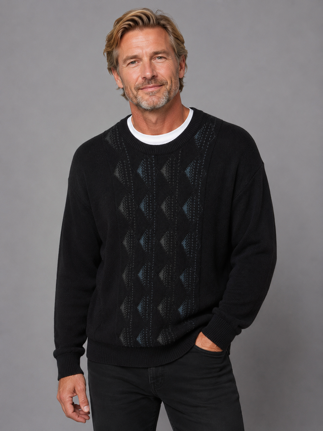 Mens Crew Neck Diamond Jumper - Tradewinds By Ansett - Navy