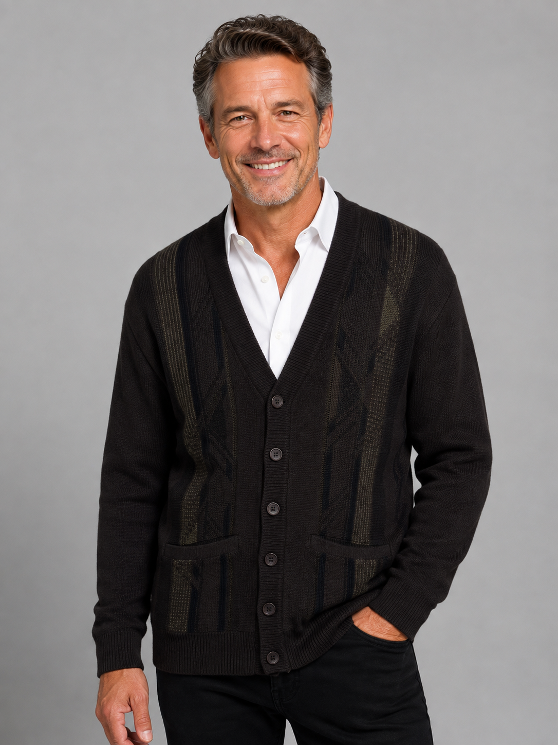 Mens V Neck Cardigan - Tradewinds By Ansett - Coffee