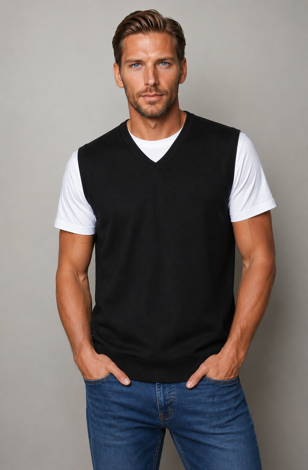 Ansett Black Merino Wool Fine Weight Vest