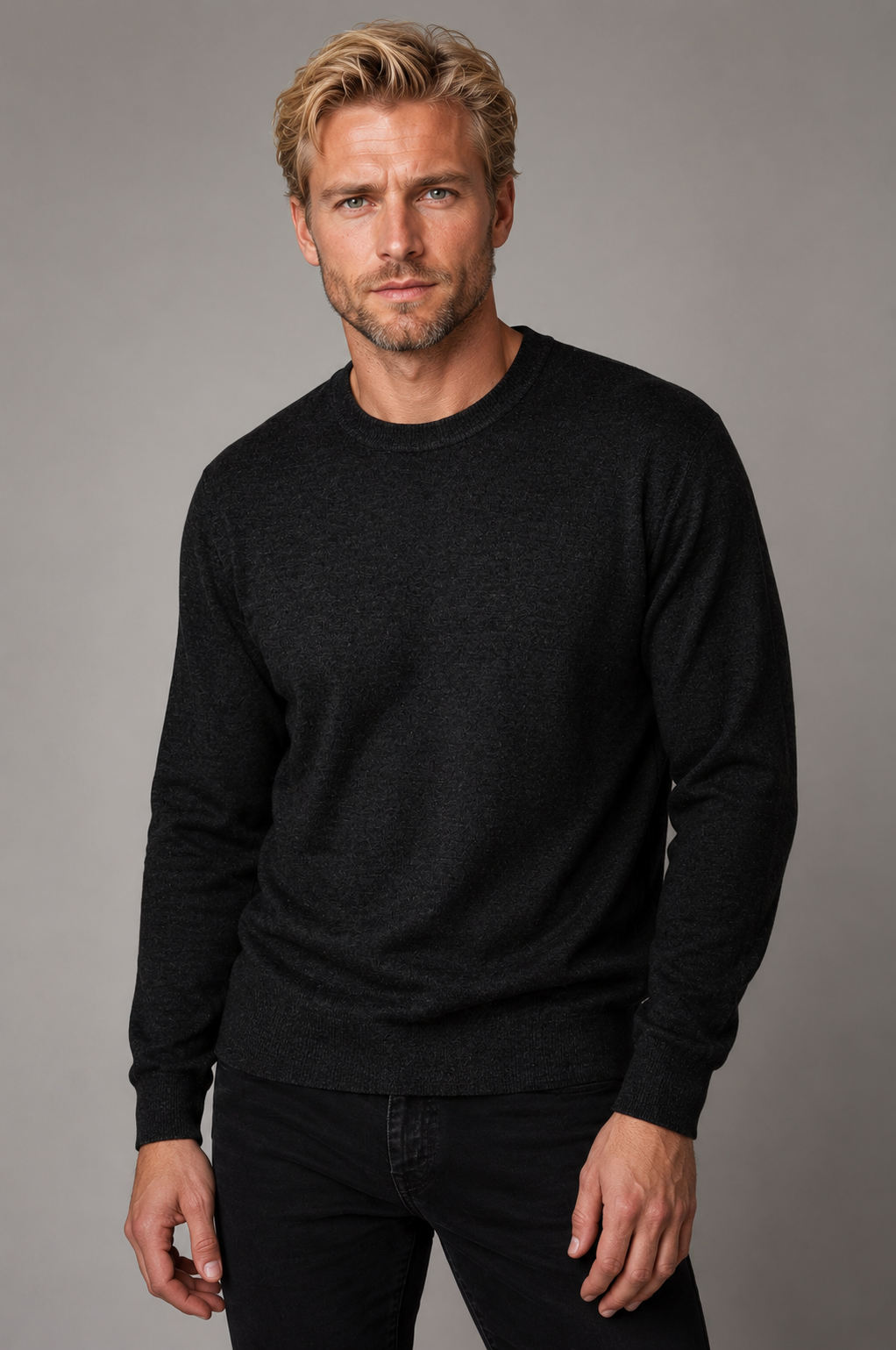 Charcoal Fine Weight Merino Wool Crew Neck