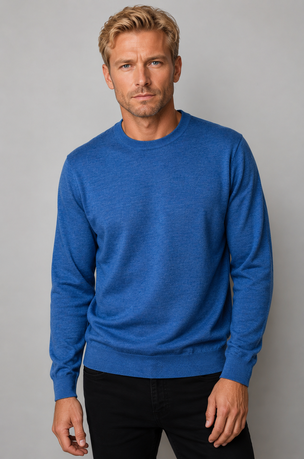 Cobalt Blue Fine Weight Merino Wool Crew Neck