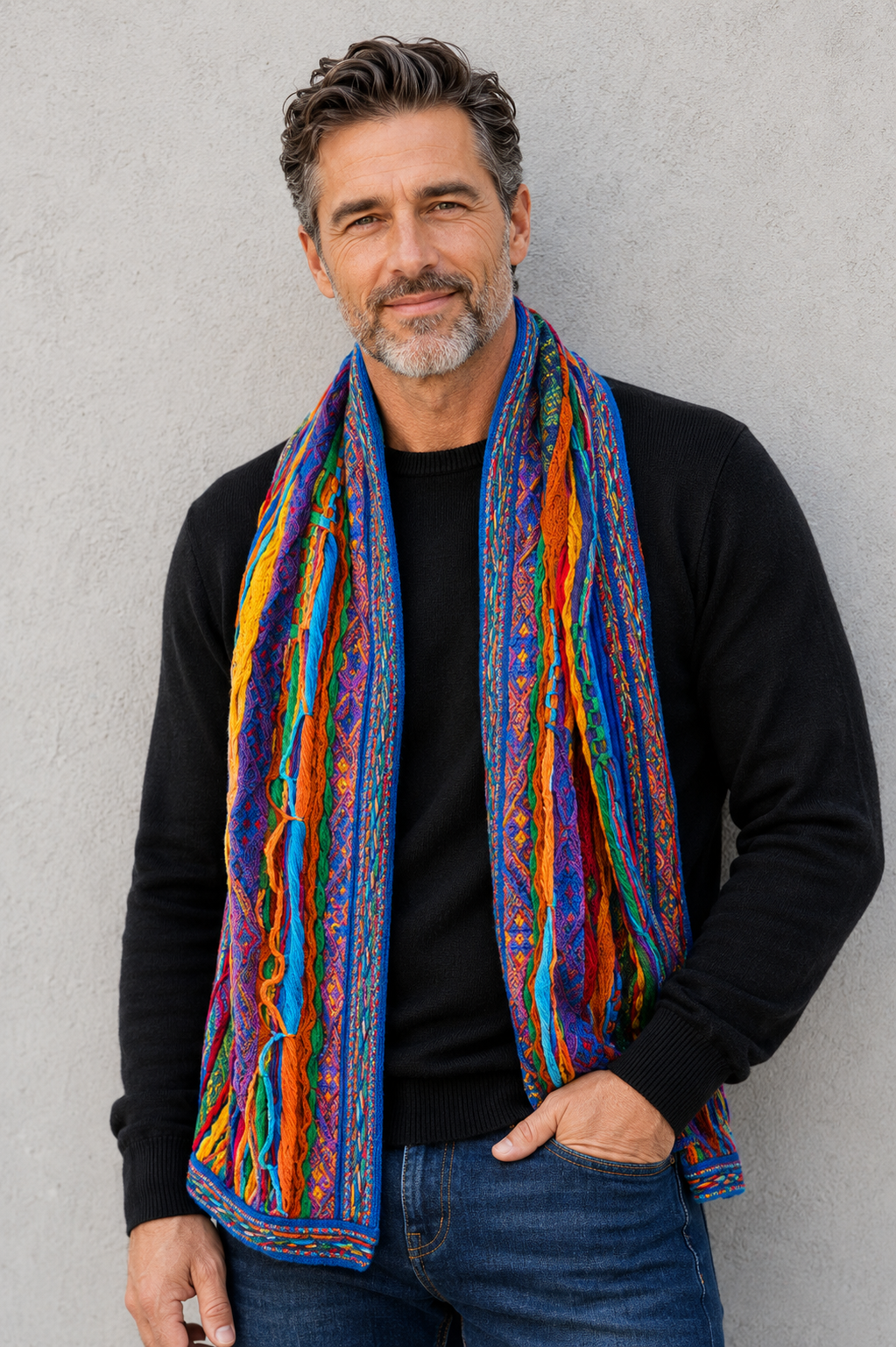 Geccu Men's Colourful Merino Wool Scarf - Kanga Bright