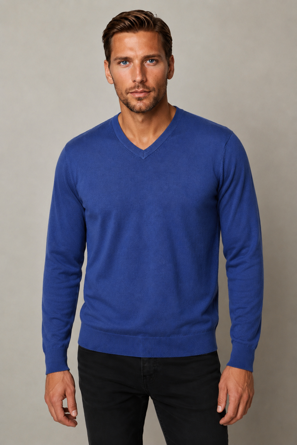 Ansett Royal Blue Fine Weight Merino Wool V Neck Jumper