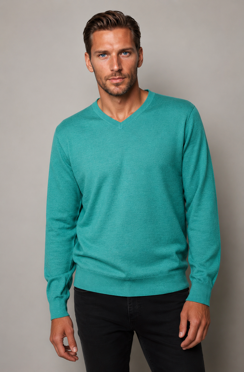 Ansett Mineral Green Fine Weight Merino Wool V Neck Jumper
