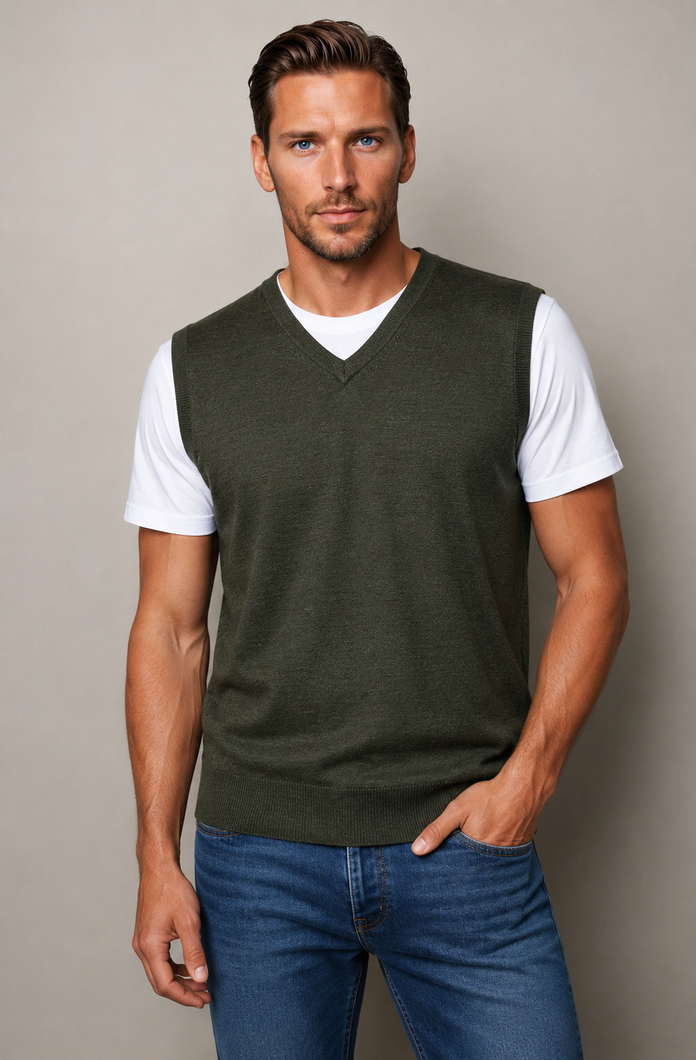 Ansett Men's Merino Wool Fine Weight Vest - Olive