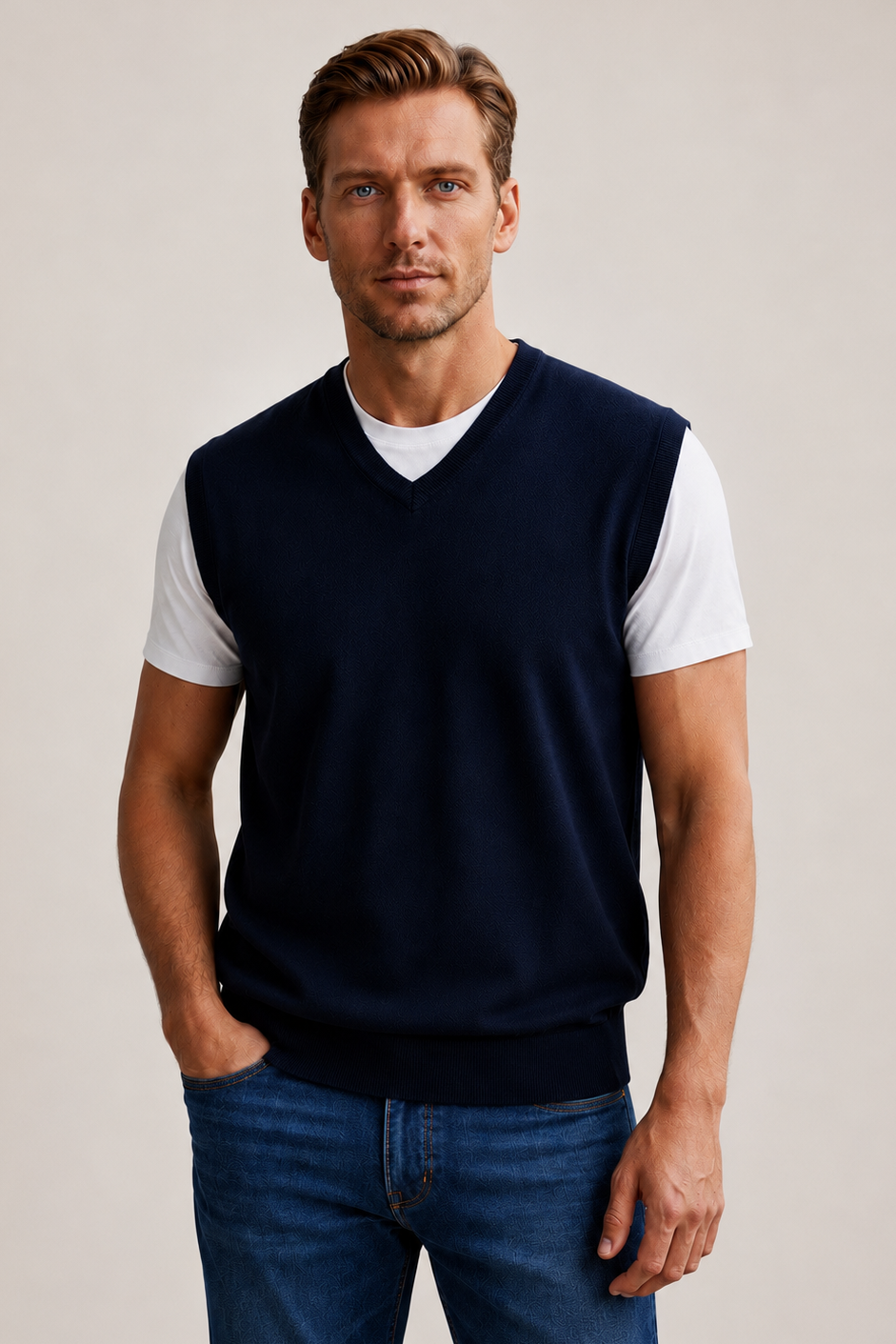 Ansett Navy Blue Merino Wool Fine Weight Vest