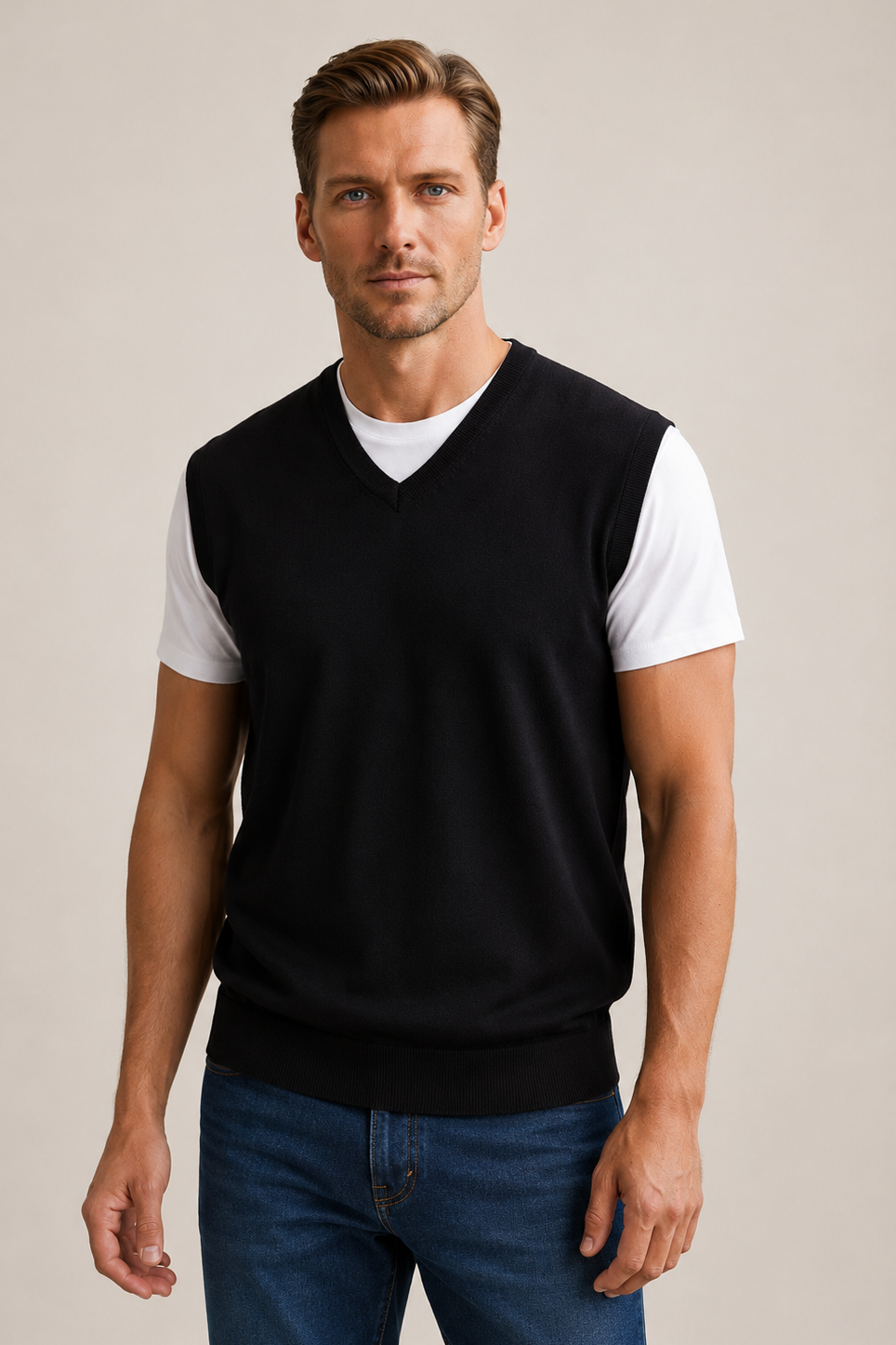 Ansett Black Merino Wool Fine Weight Vest