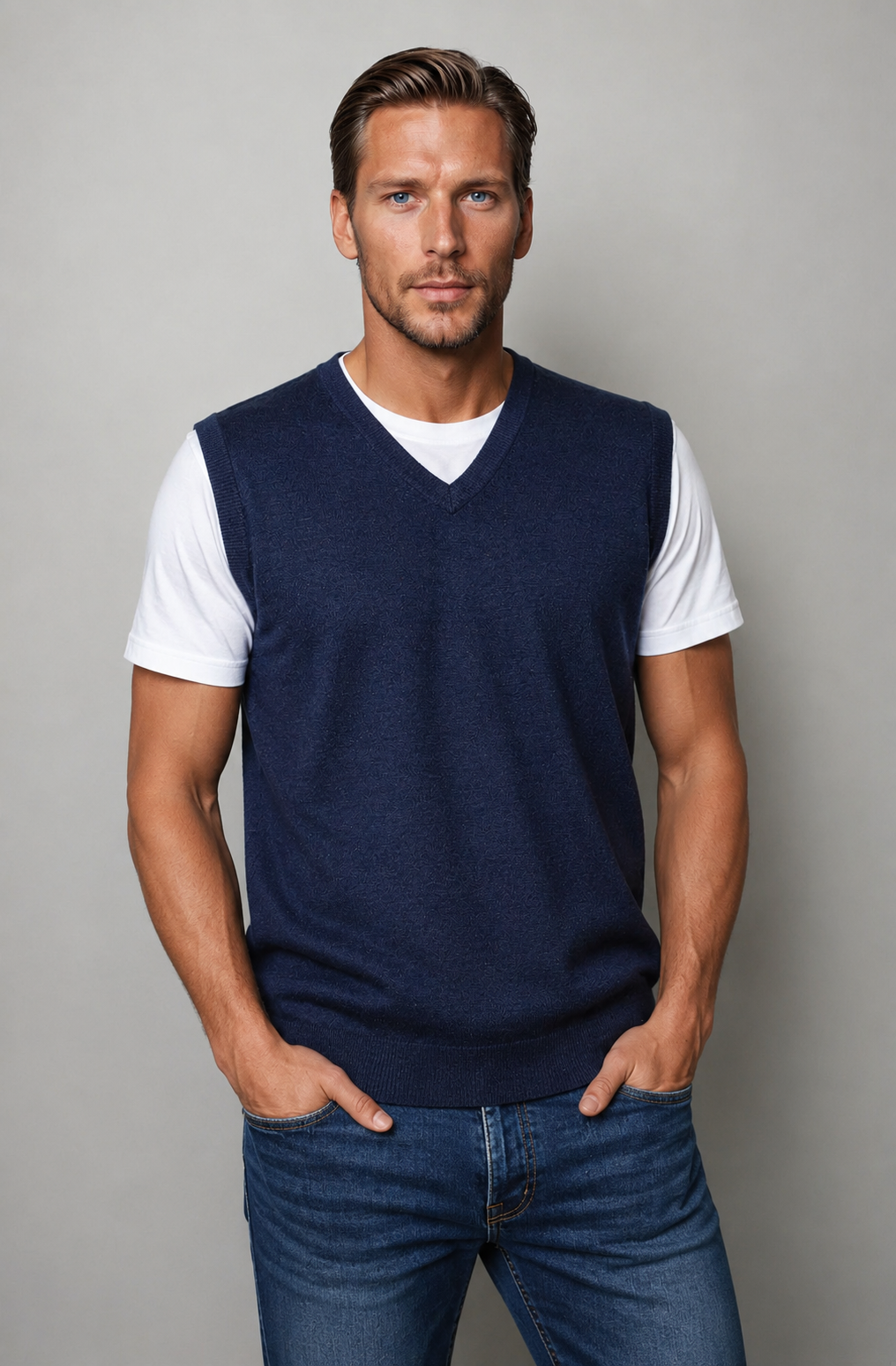 Ansett Men's Merino Wool Fine Weight Vest - Denim