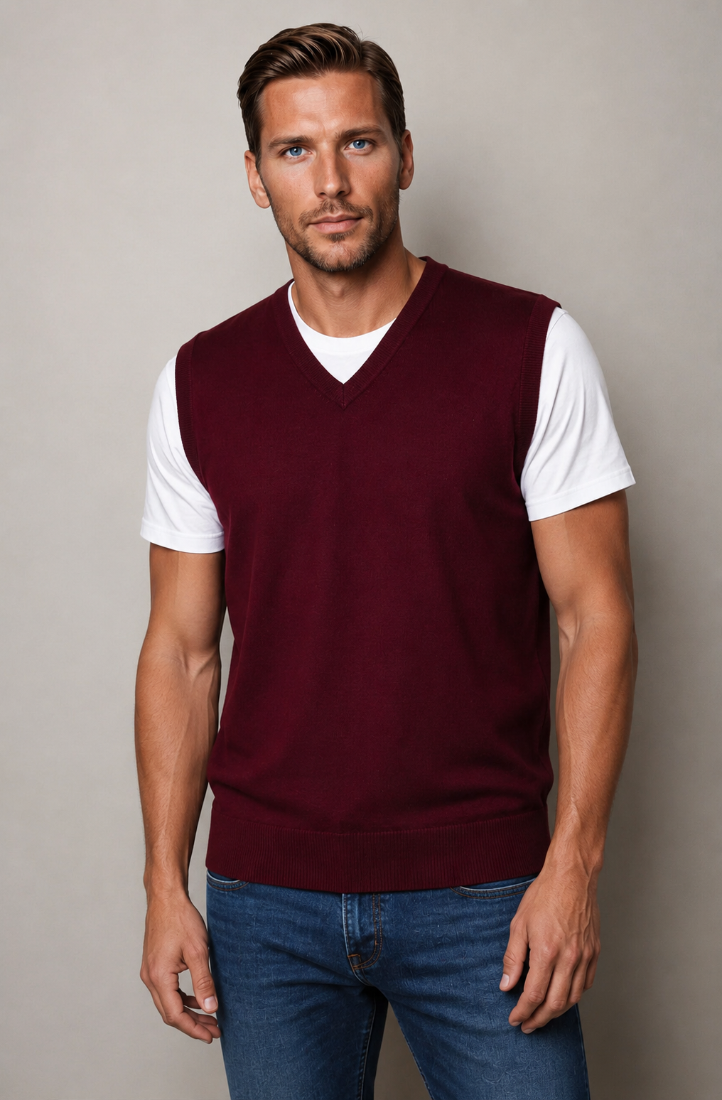 Ansett Maroon Merino Wool Fine Weight Vest