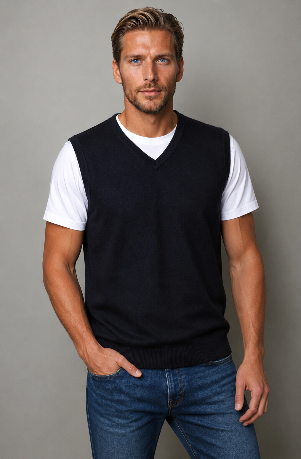 Ansett Navy Blue Merino Wool Fine Weight Vest