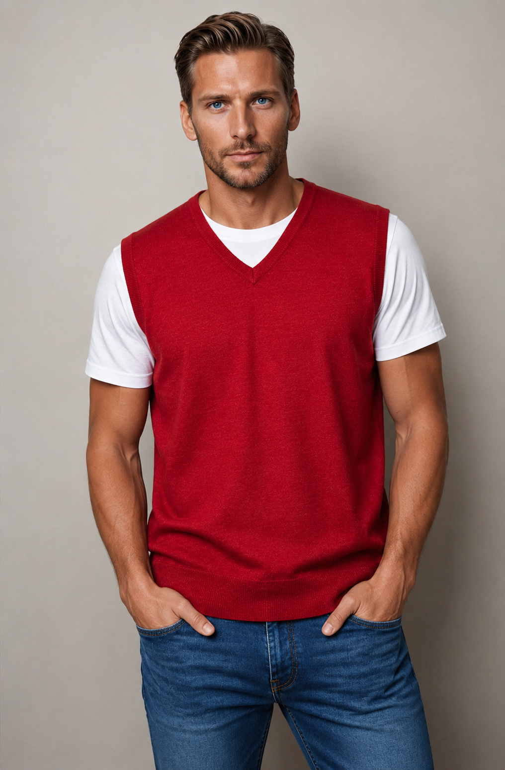 Ansett Red Merino Wool Fine Weight Vest