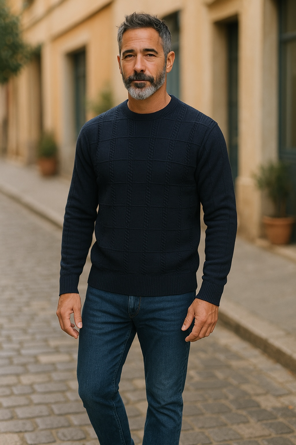 9212 Navy Cable Crew Neck Jumper - Tradewinds By Ansett