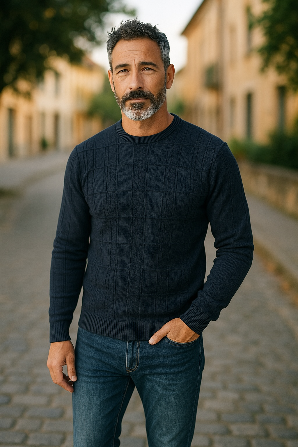 9212 Navy Cable Crew Neck Jumper - Tradewinds By Ansett