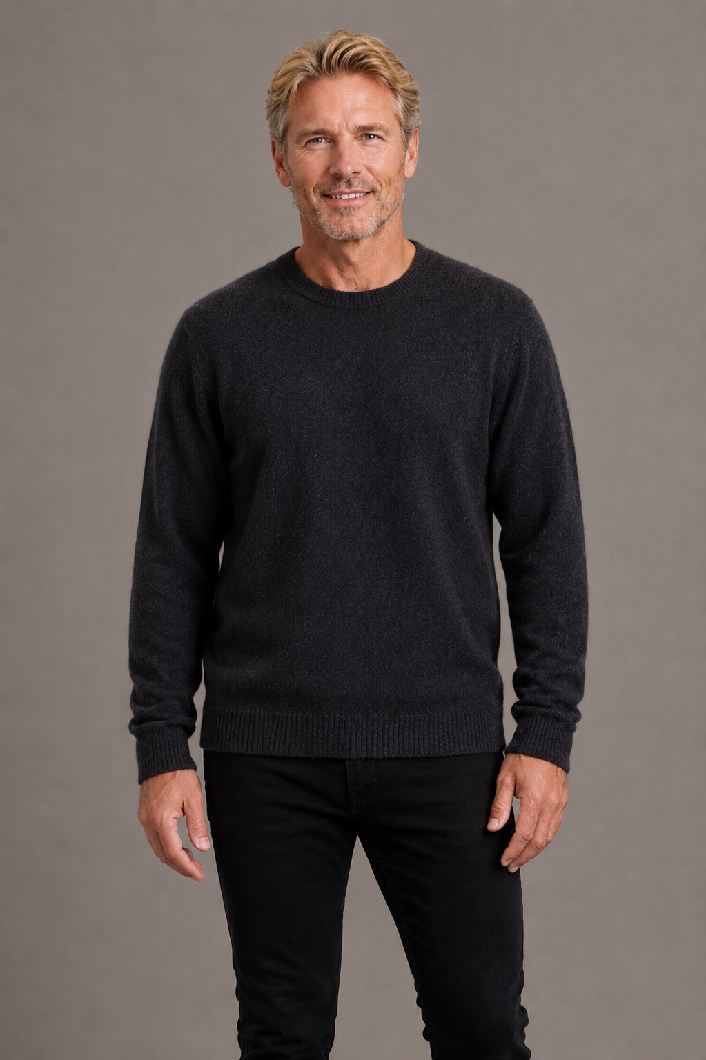 McDonald Men's Possum Merino Silk Crew Neck Sweater - Charcoal Grey
