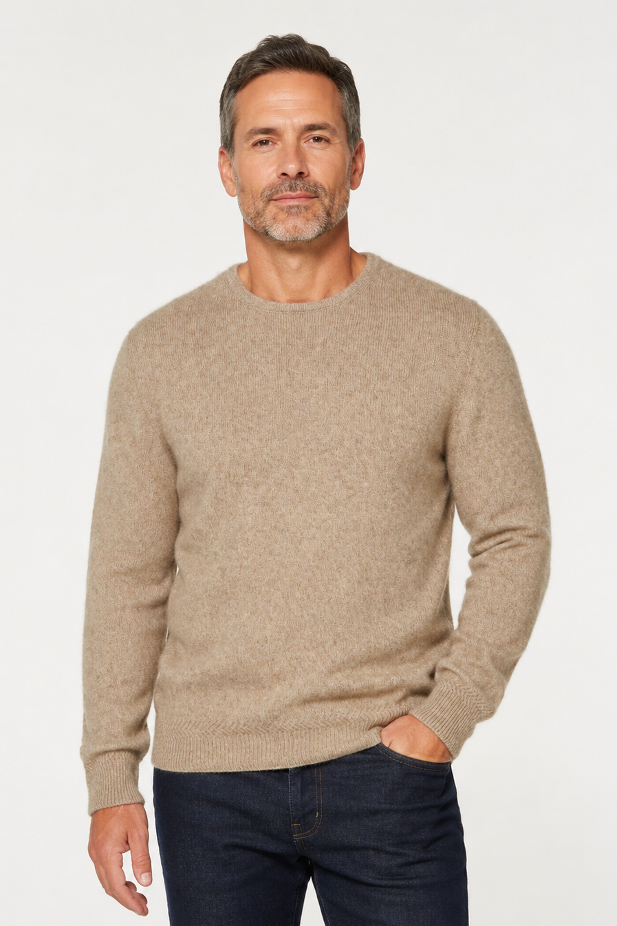 McDonald Men's Possum Merino Silk Crew Neck Sweater - Mocha