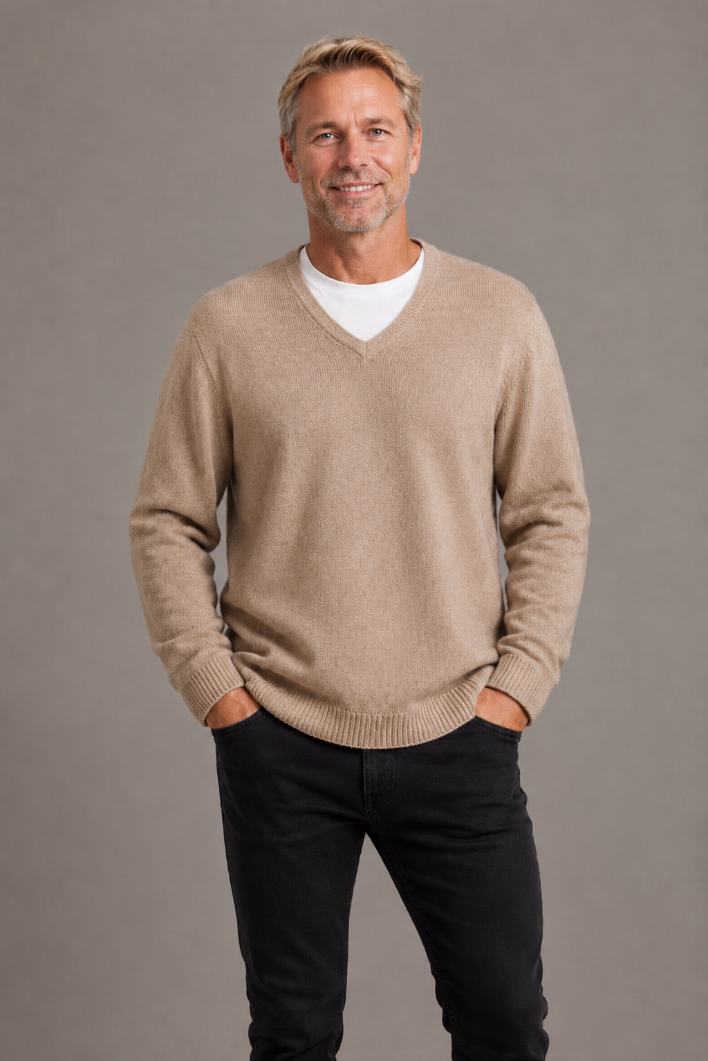 McDonald Men's Possum Merino V Neck Jumper - Mocha