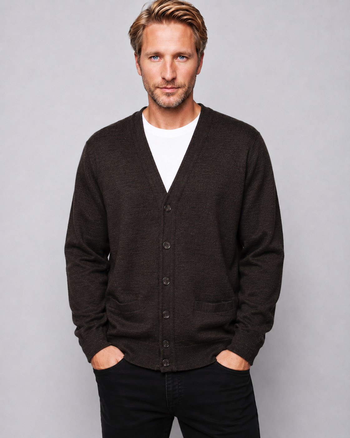 Men's Ansett Super Wash Wool Cardigan - Timber Brown