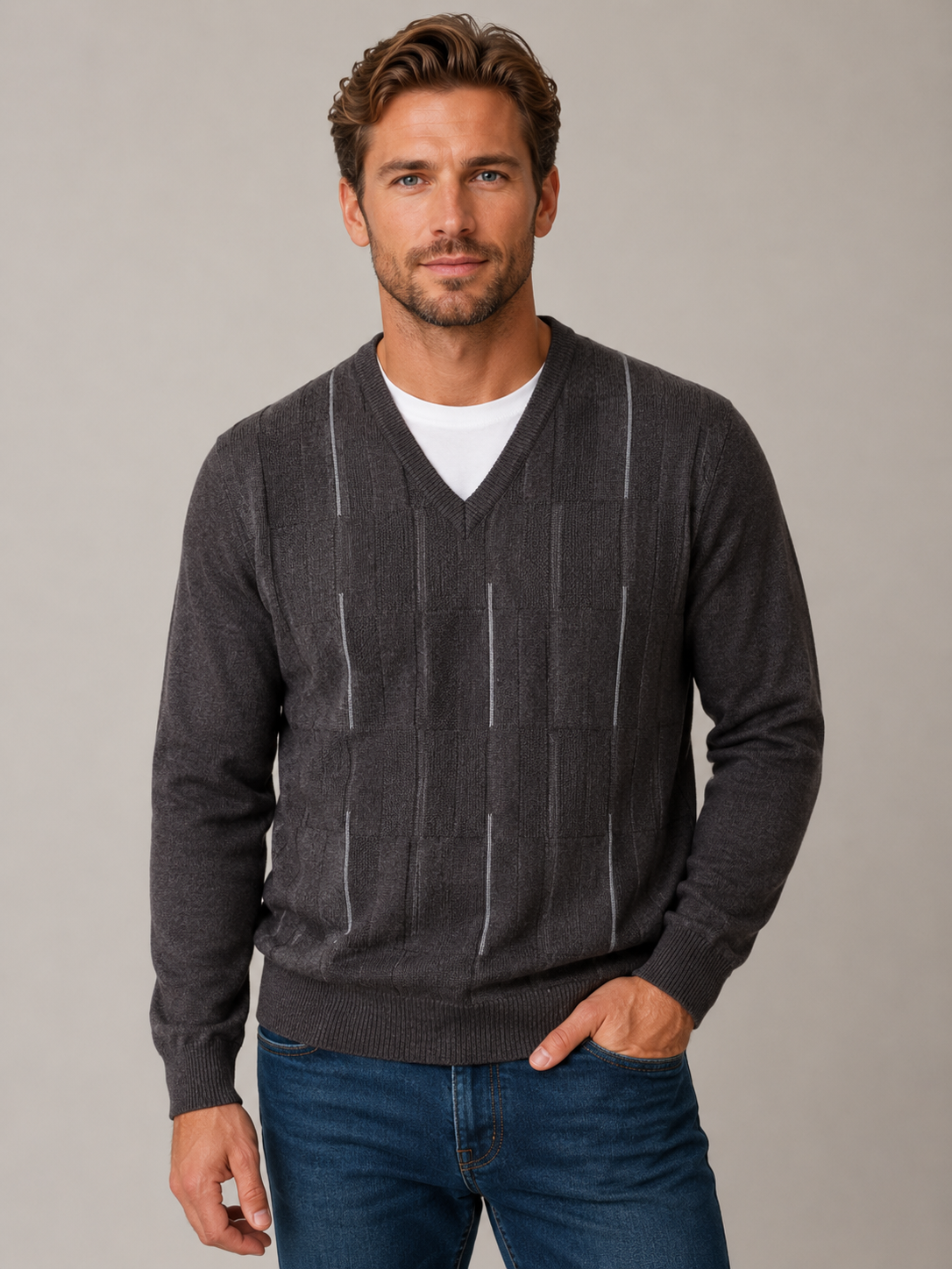 9443 Charcoal Grey V Neck Jumper - Tradewinds By Ansett