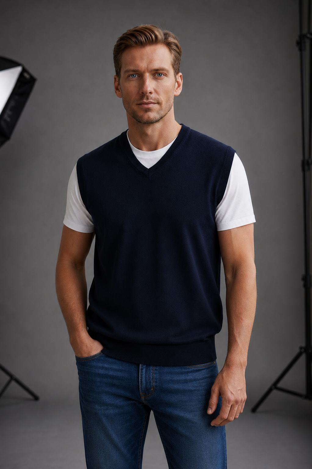 Ansett Navy Blue Merino Wool Fine Weight Vest