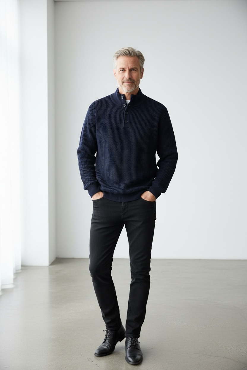 Men's Ansett Pure Wool Chunky Knit Jumper - Navy Blue