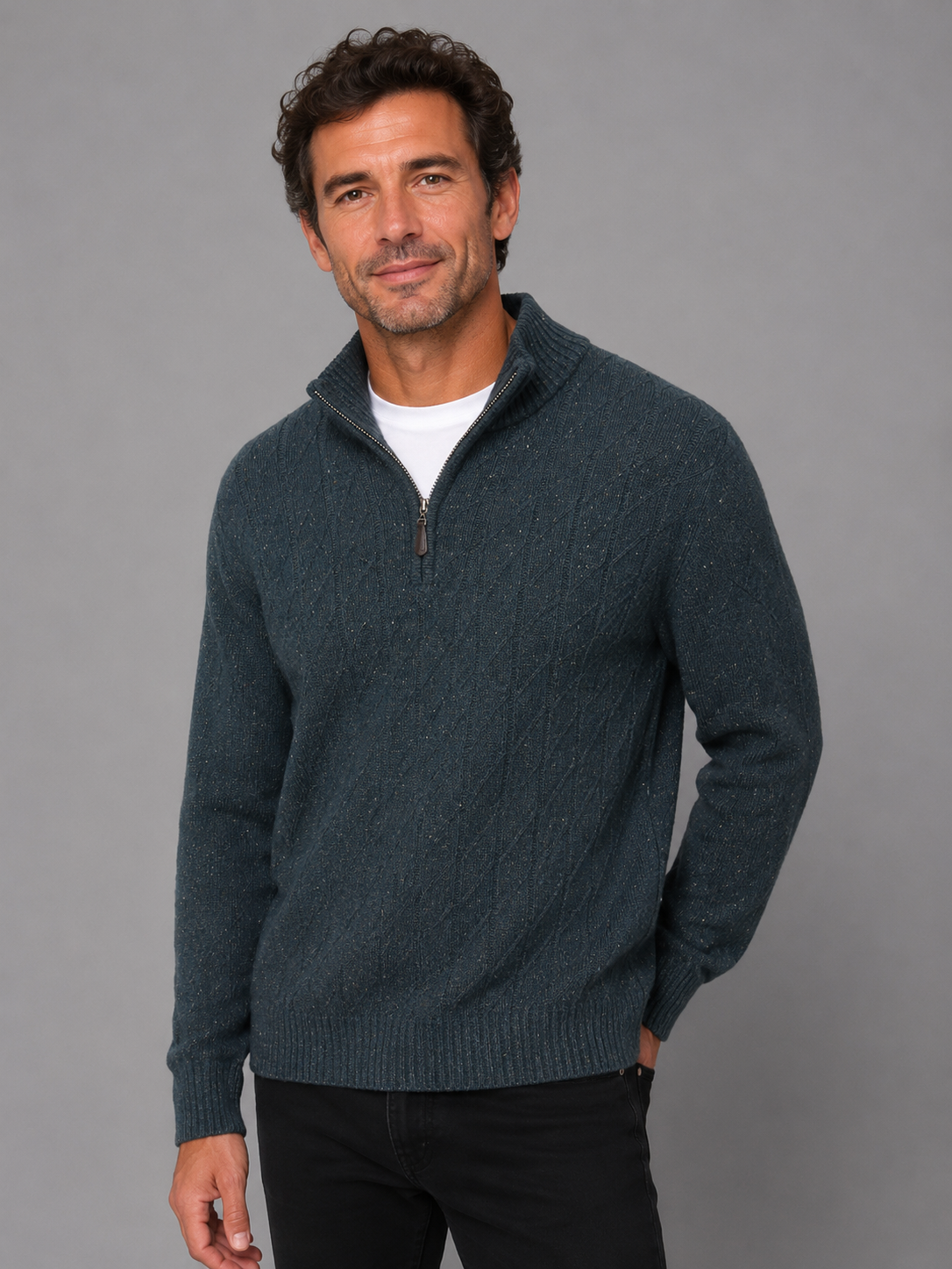 Pure Wool Half Zip Jumper Cedar Green