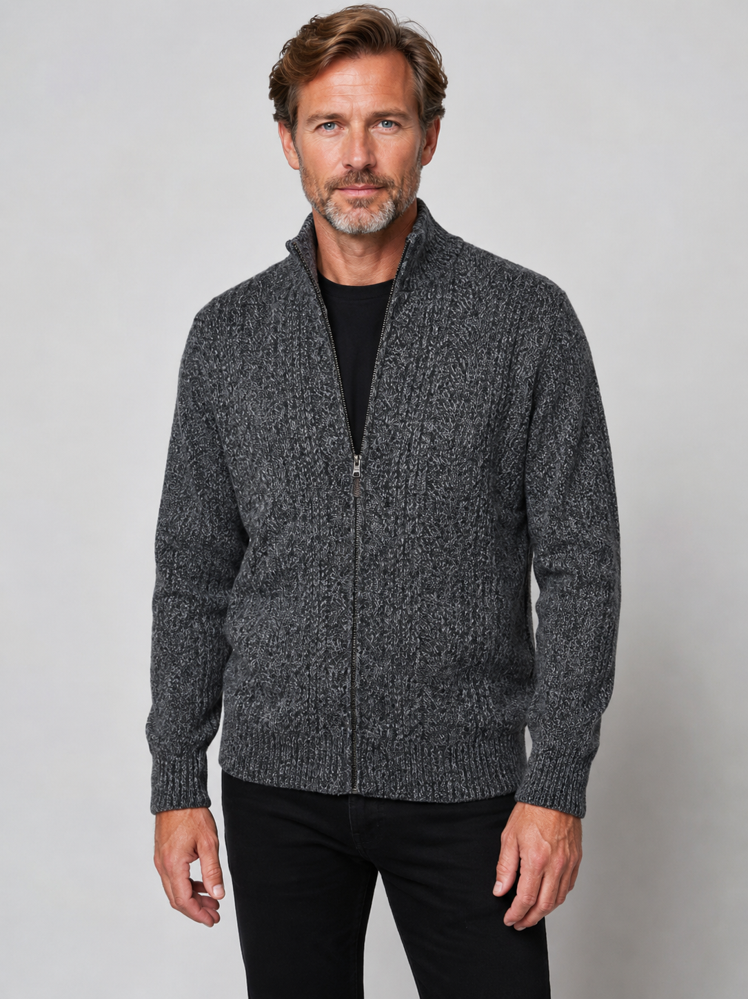Ansett Men's Pure Wool Zip Jacket - Grey Marble