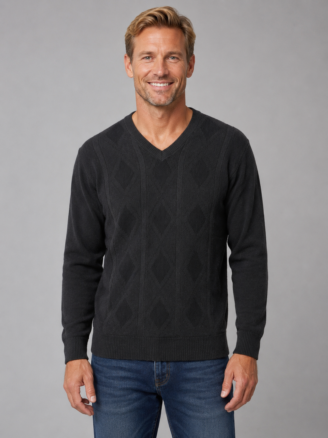 Ansett Mens V Neck Jumper - Tradewinds 9343 Charcoal