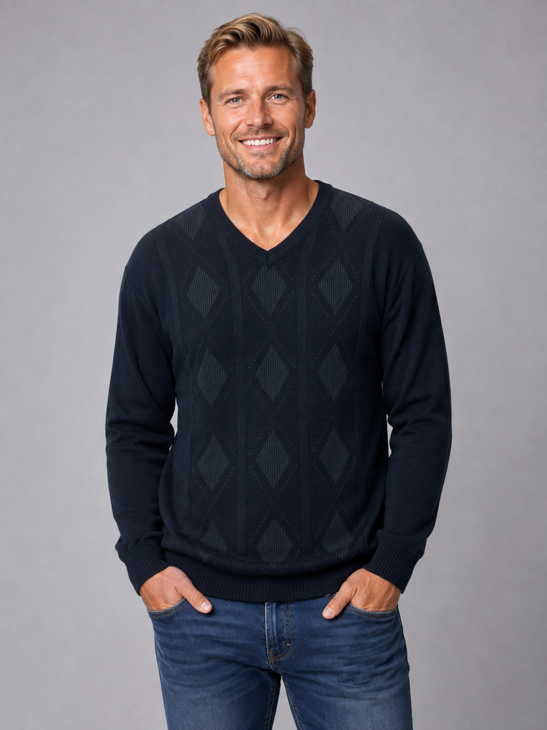 Ansett Mens V Neck Jumper - Tradewinds 9343 Navy Blue