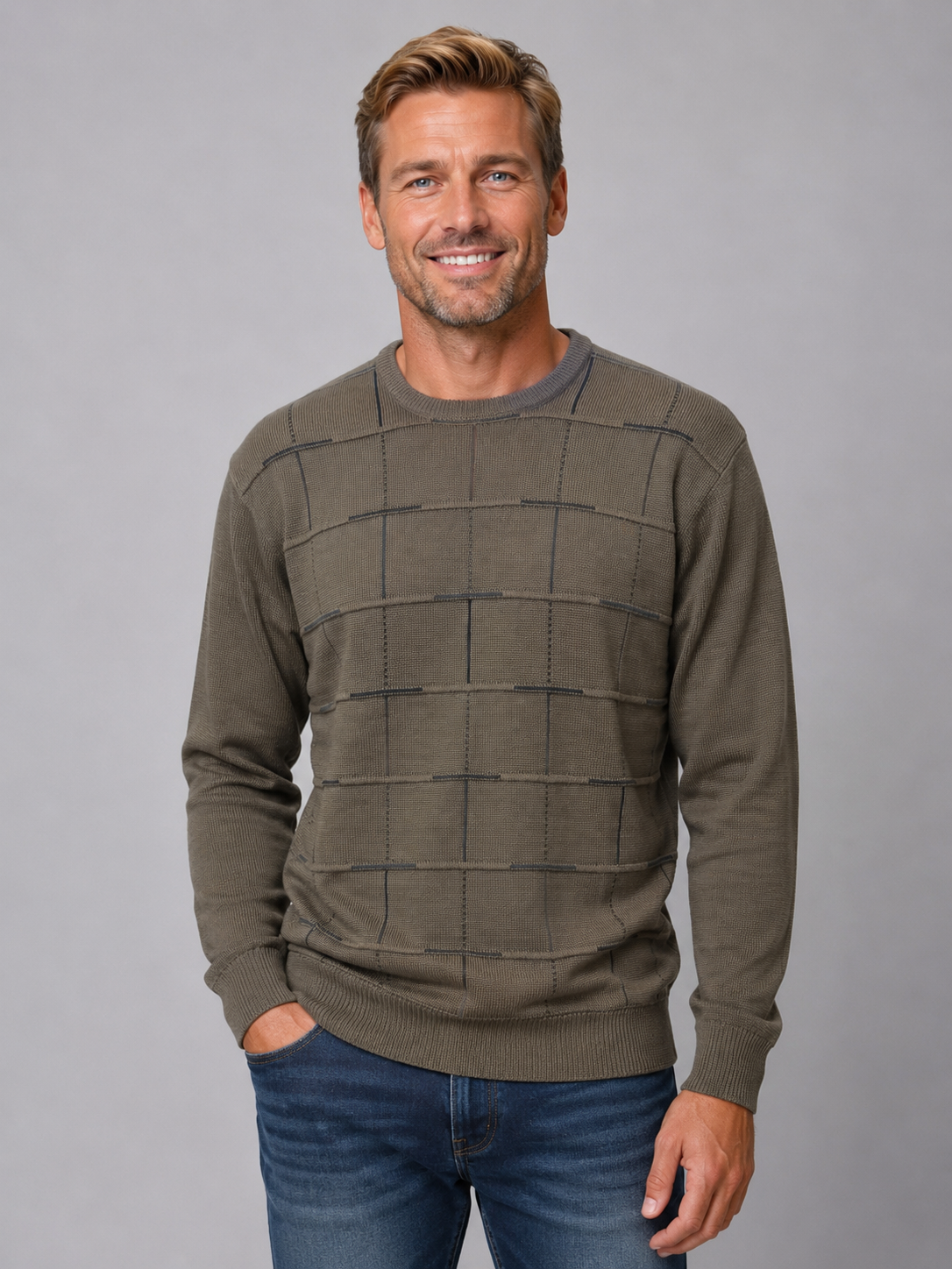 Ansett Mens Crew Neck Jumper - Tradewinds By Ansett - Taupe