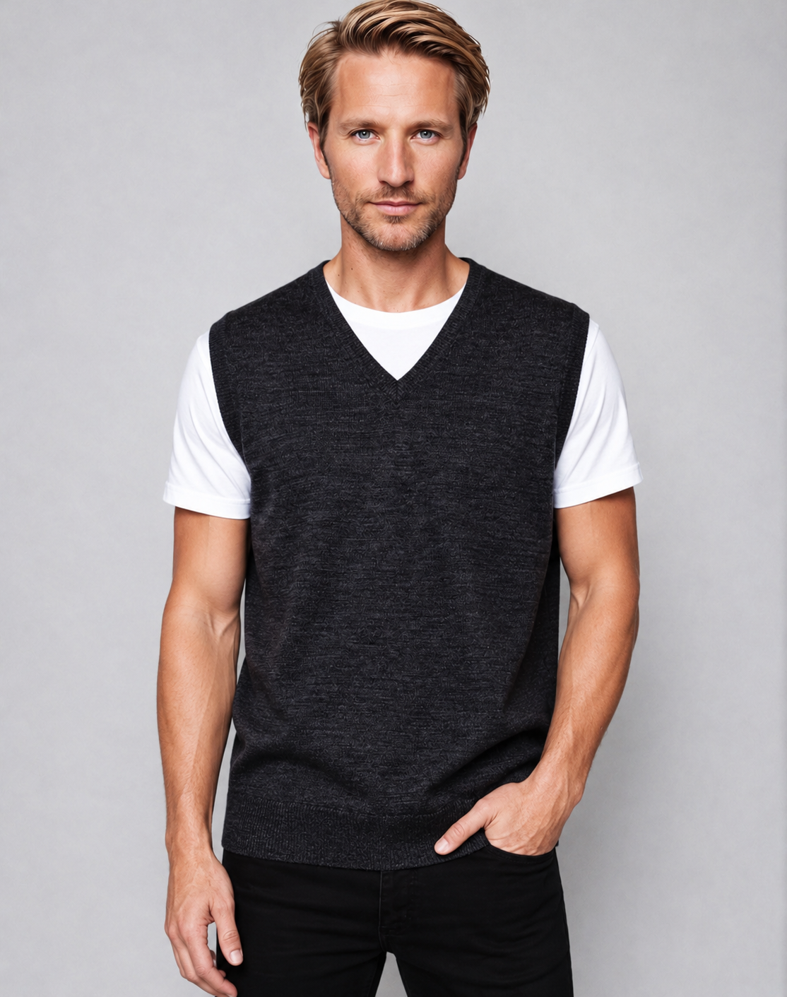Ansett Charcoal Grey Super Wash Wool  Vest