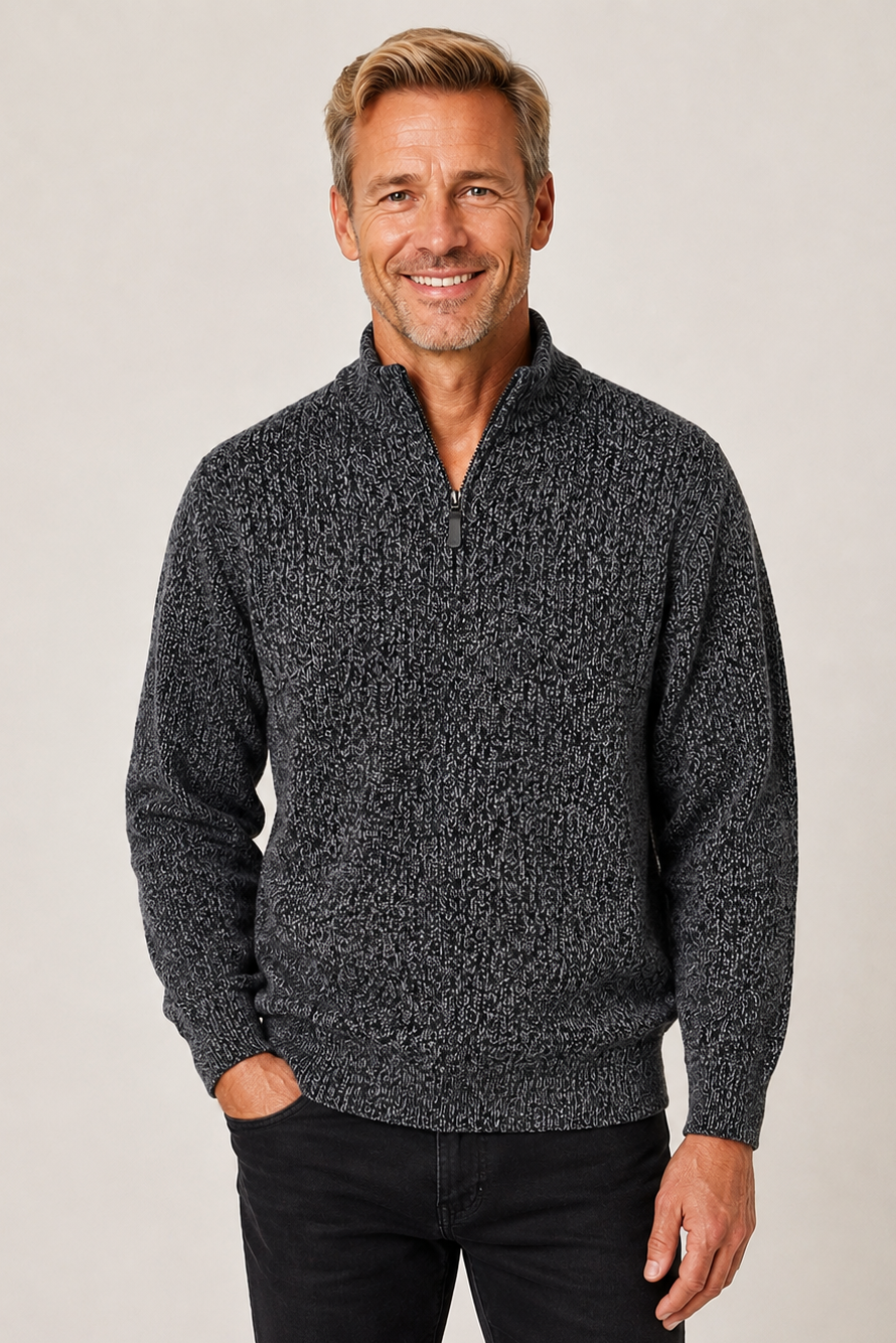 Mens Ansett Pure Wool Quarter Zip Crew Jumper - Grey
