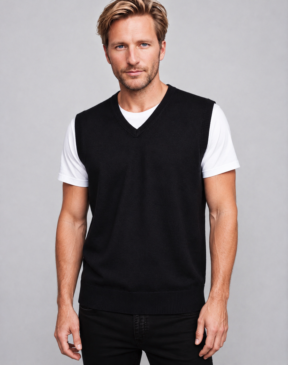 Ansett Black Super Wash Wool Vest