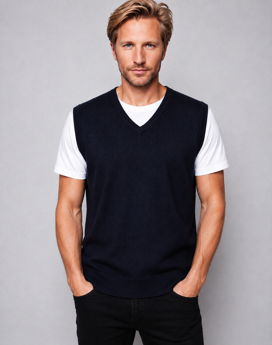 Ansett Navy Blue Super Wash Wool Vest