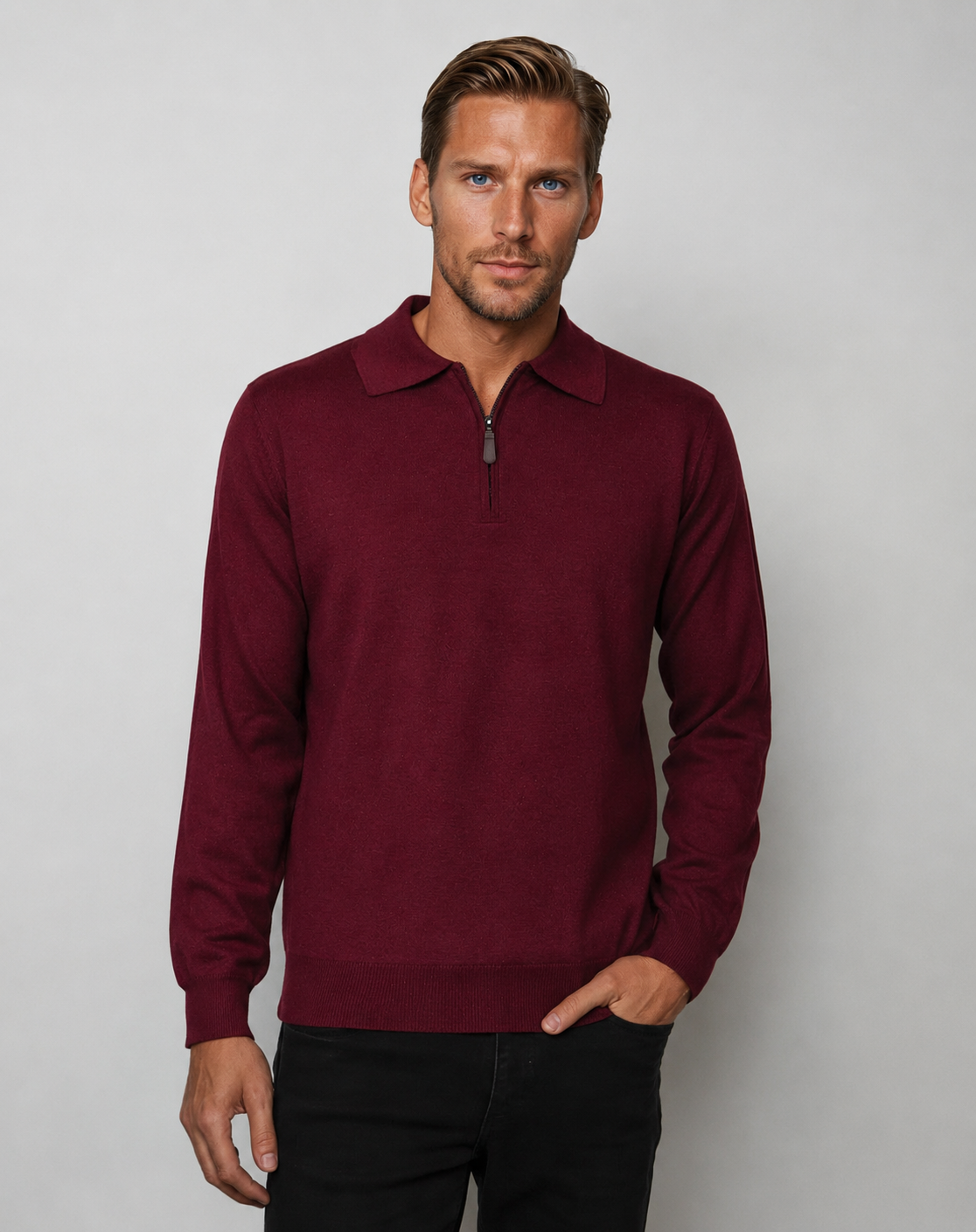Ansett Merlot Half Zip Fine Merino Wool Jumper