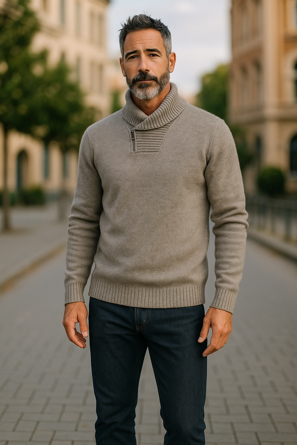 Mocha McDonald Possum Merino Shawl Neck Jumper