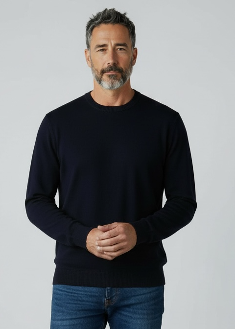 Ansett Navy Blue Super Wash Wool Crew Neck Jumper