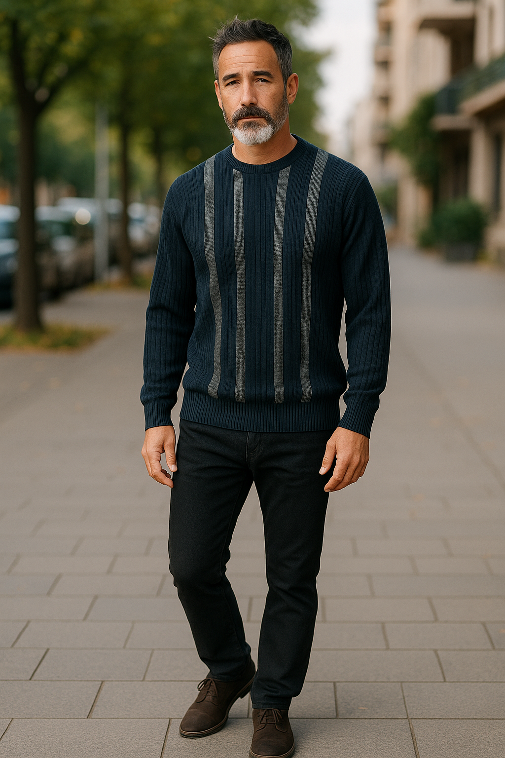 9202 Navy Stripe Crew Neck Jumper - Tradewinds By Ansett