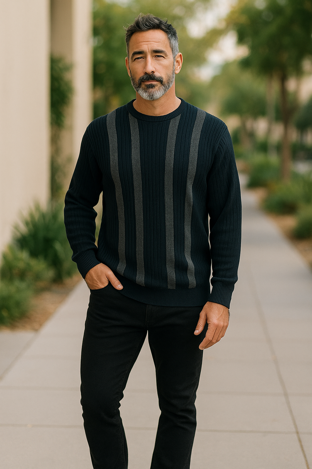 9202 Navy Stripe Crew Neck Jumper - Tradewinds By Ansett