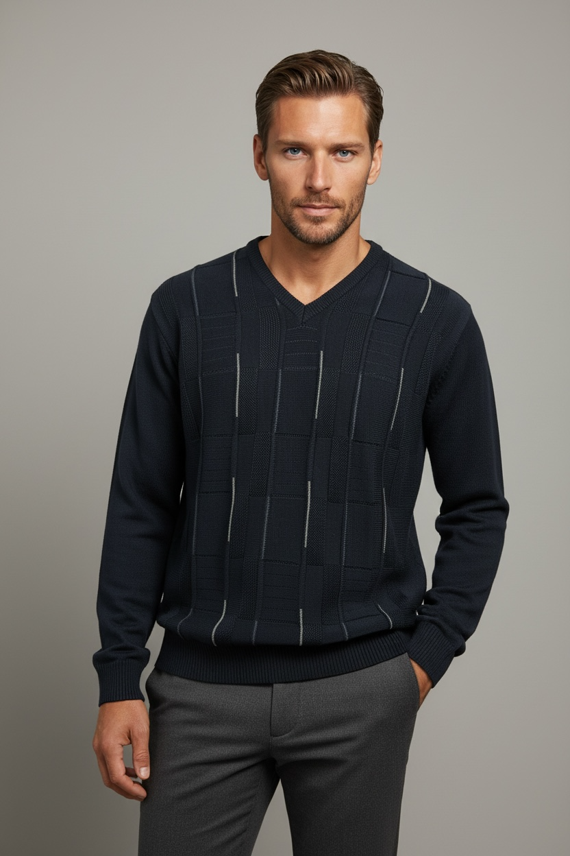 9443 Navy V Neck Jumper - Tradewinds By Ansett