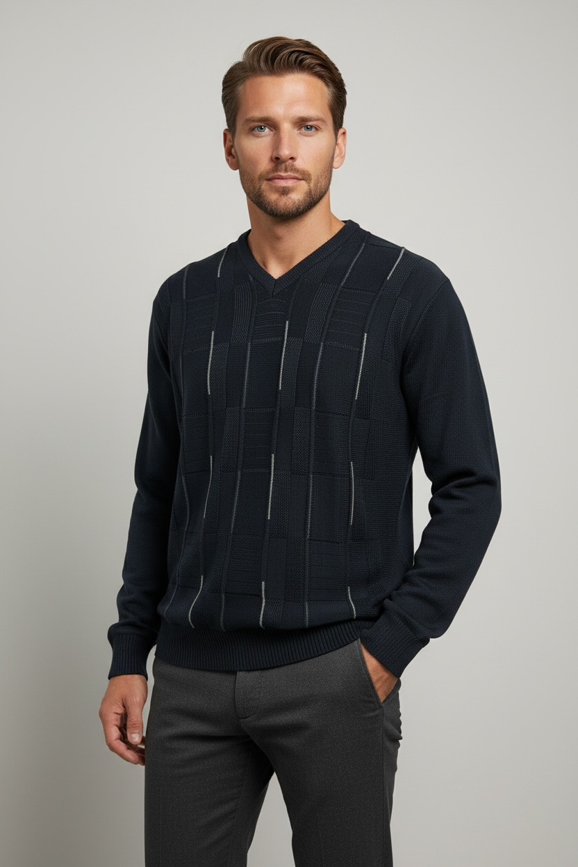9443 Navy V Neck Jumper - Tradewinds By Ansett
